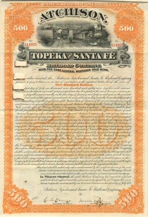 Atchison, Topeka and Santa Fe Railroad Company - $500 Bond